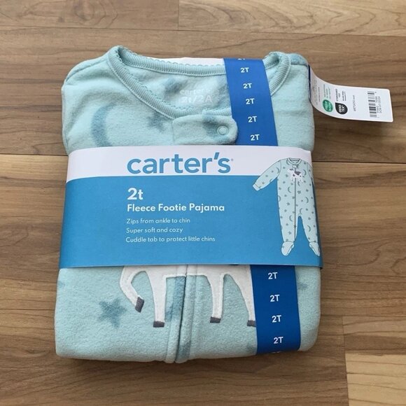 Carter's Cow Moon Stars Turquoise Fleece Footed Pajama Sleeper 2T New - Picture 1 of 7
